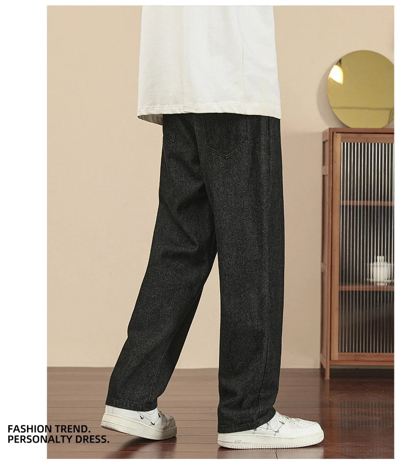 Fashion Men's Casual Ankle-Length Jeans Classic Man Straight Denim Wide-leg Pants.
