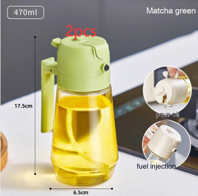 Green oil sprayer dispenser with 470 ml yellow bottle, 2-pack with trigger nozzle
