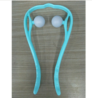 Blue swan neck massager with two white dome rollers on the head