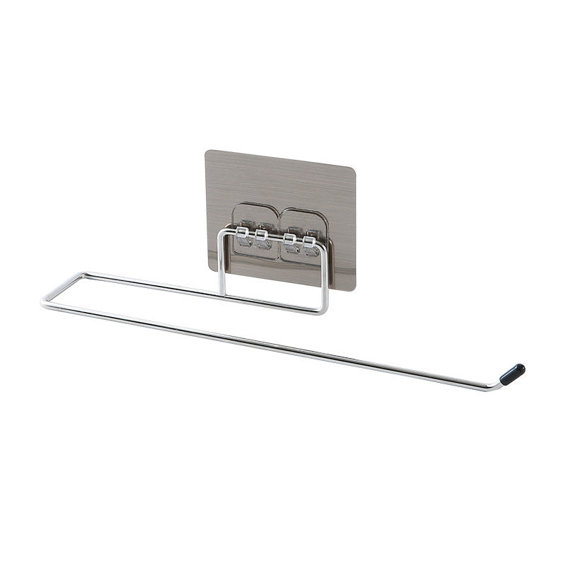 Wall-mounted toilet paper holder rack with long metal bar and four spring clamps