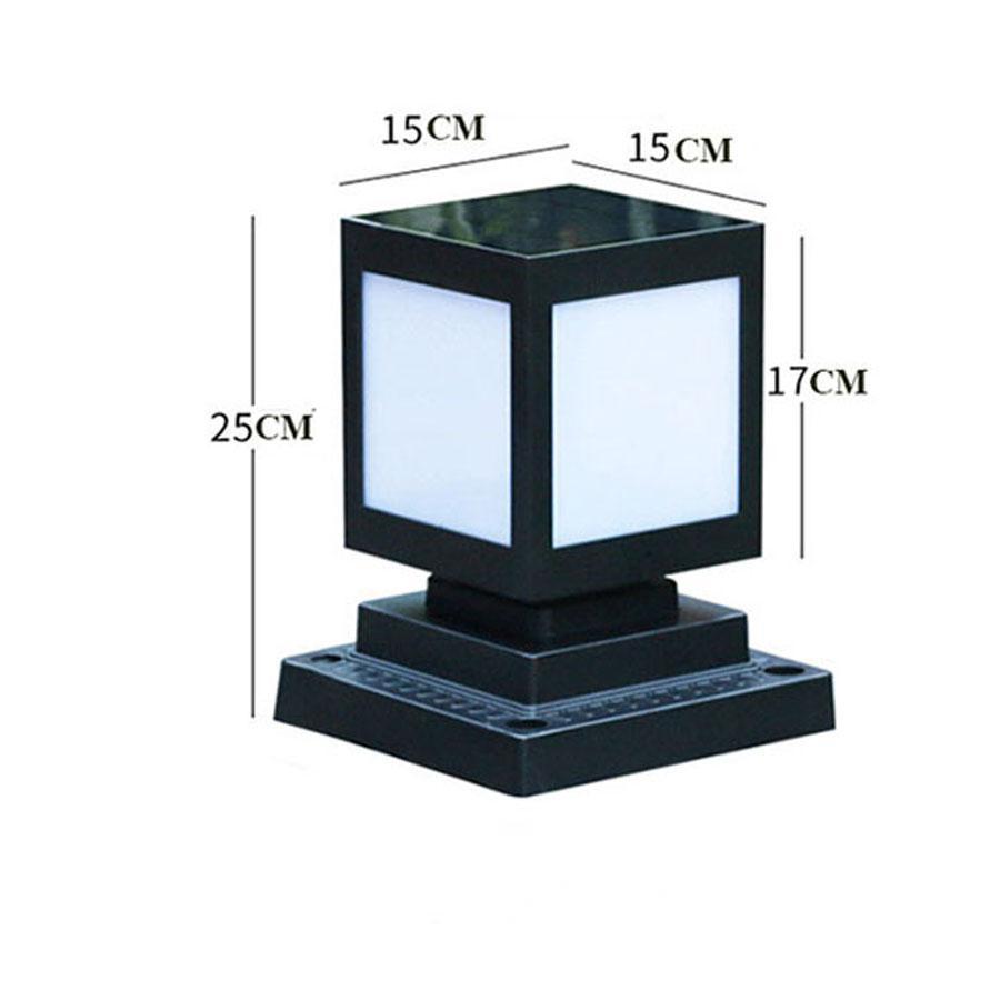 Black square solar lantern garden light with frosted glass panels and pedestal base