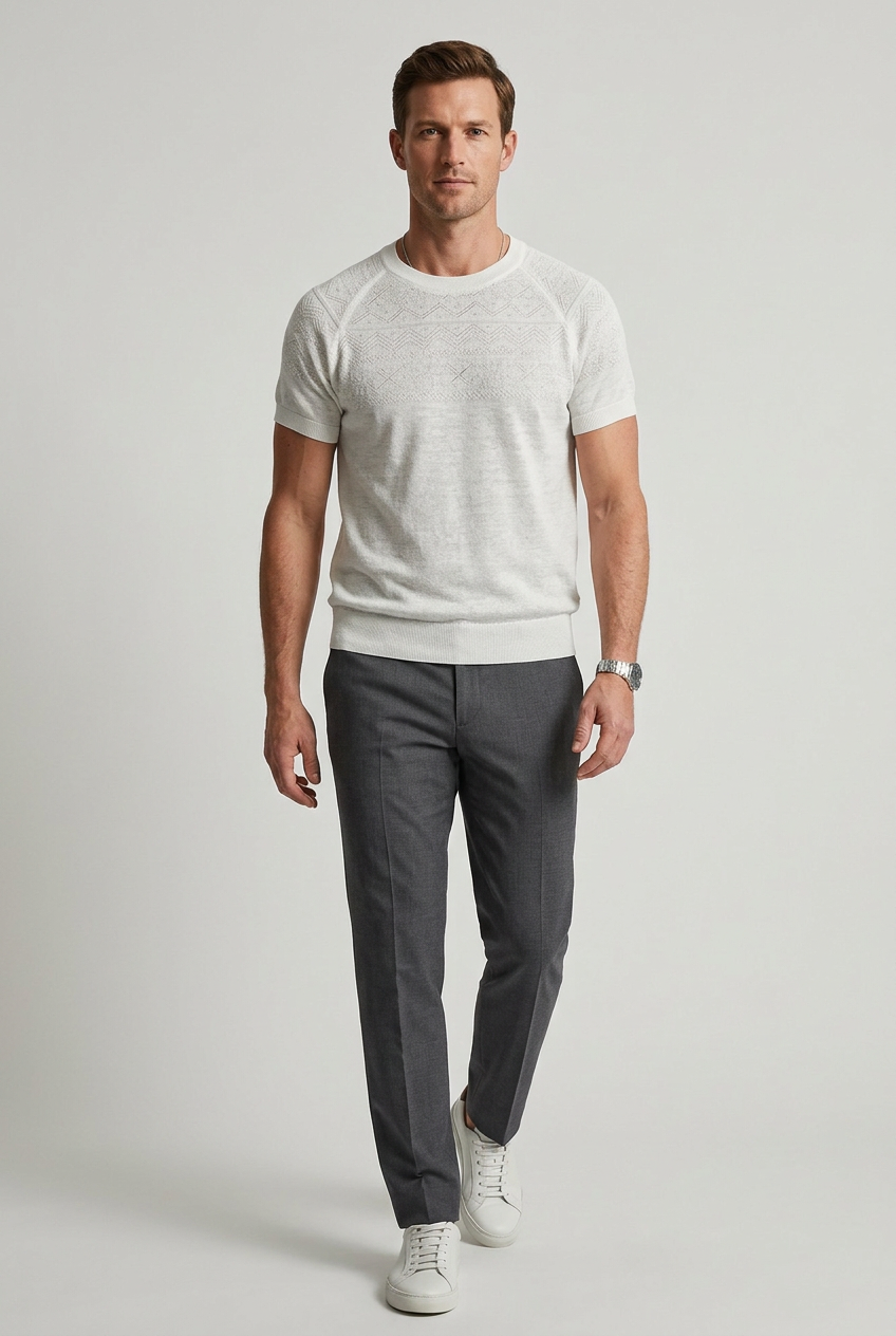Men's Short Sleeve Geometric Textured Knit Top