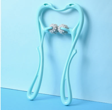 Blue swan neck body massager with multi-roller head and curved neck frame