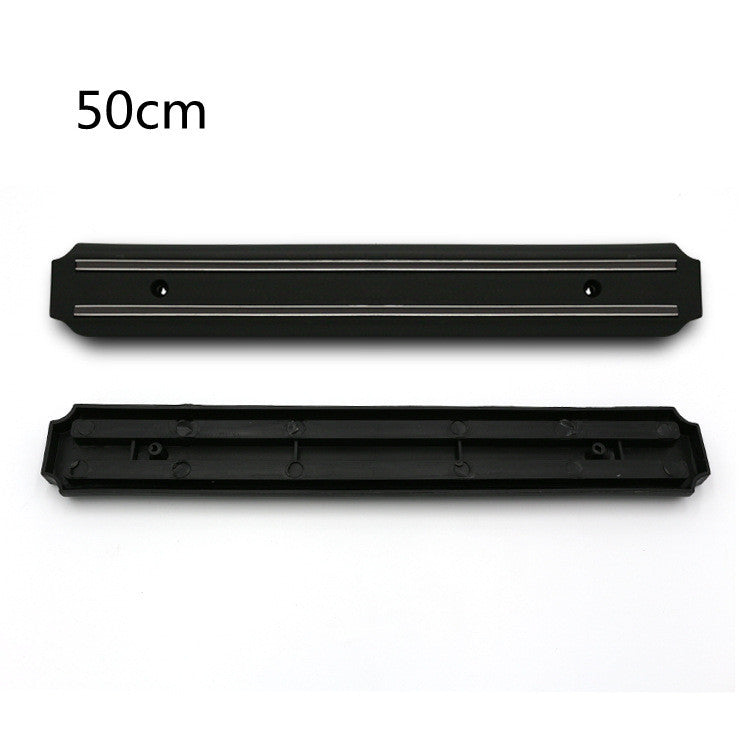 Black magnetic knife holder rail and base cover, showing two mounting holes (50cm).
