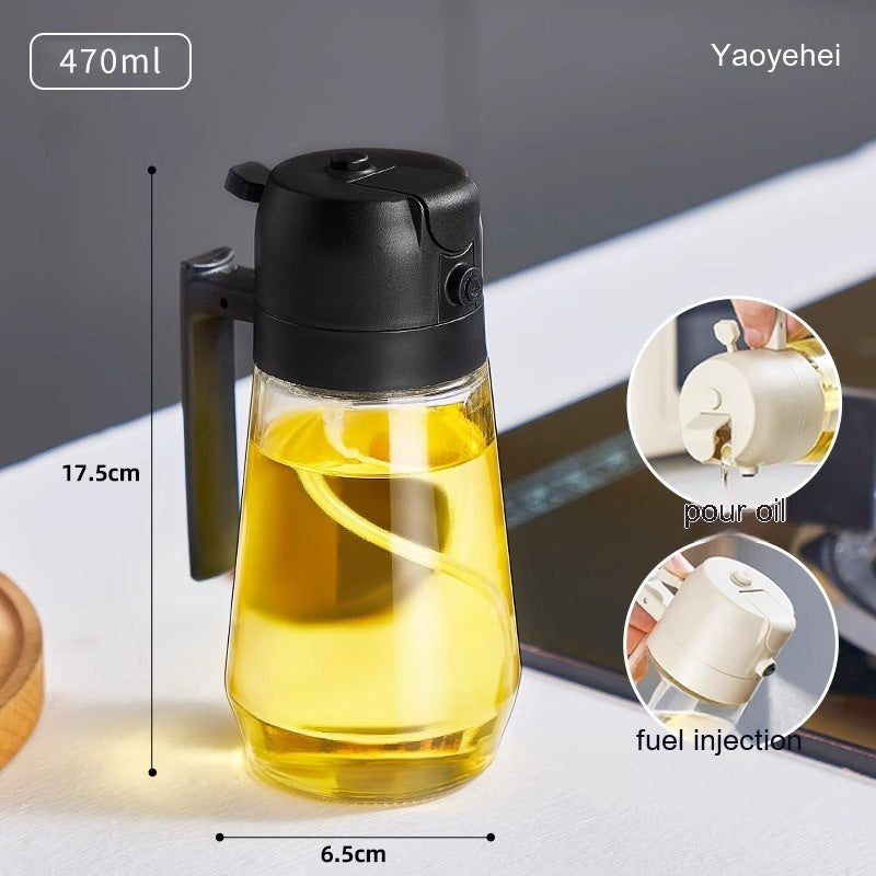 Black 470ml oil sprayer dispenser with pump spout and side handle