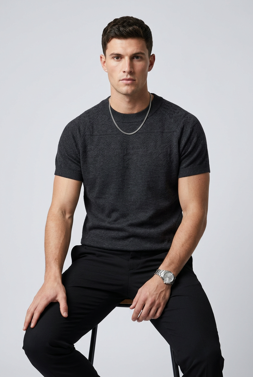 Men's Short Sleeve Geometric Textured Knit Top