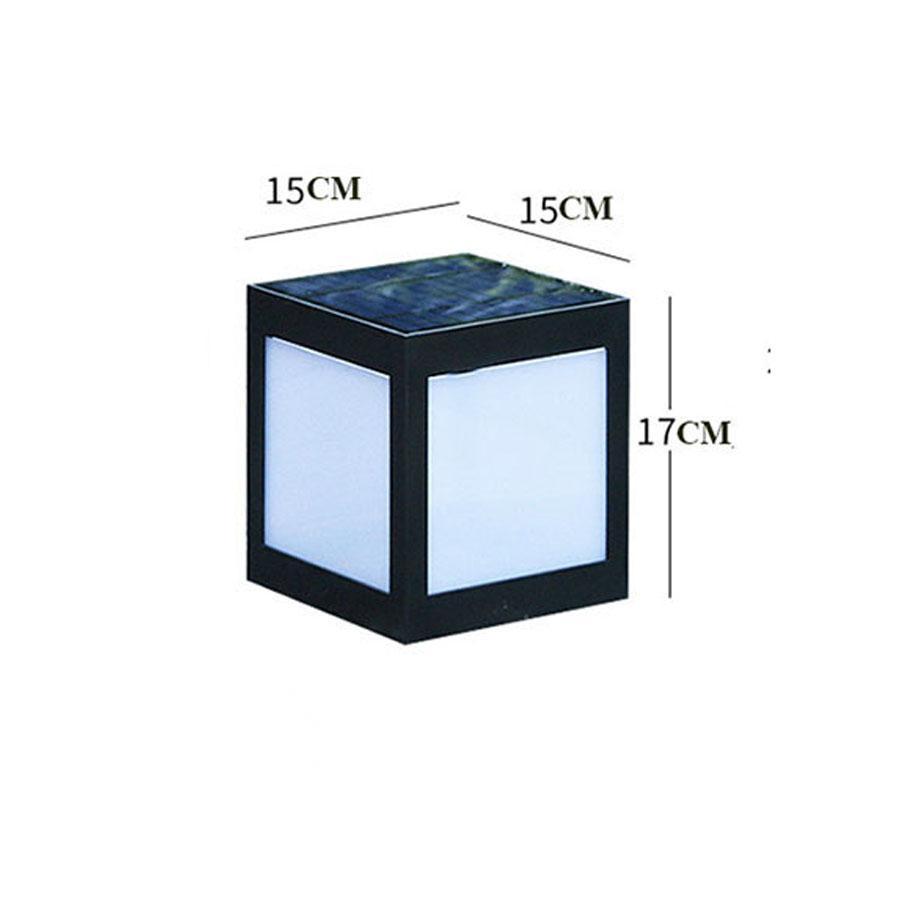 Black square solar lantern garden light with frosted glass panels and textured solar top
