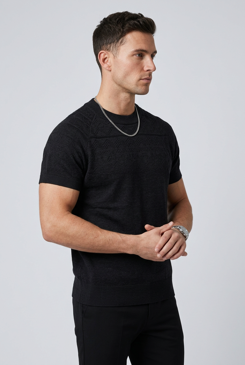 Men's Short Sleeve Geometric Textured Knit Top