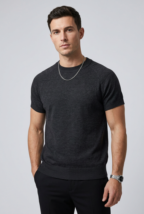 Men's Short Sleeve Geometric Textured Knit Top