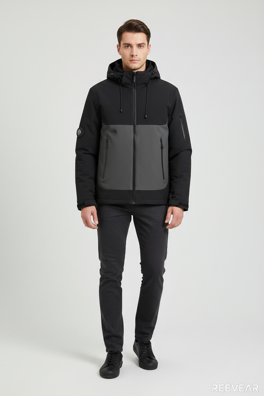 Men's Waterproof Windproof Color Block Hooded Jacket