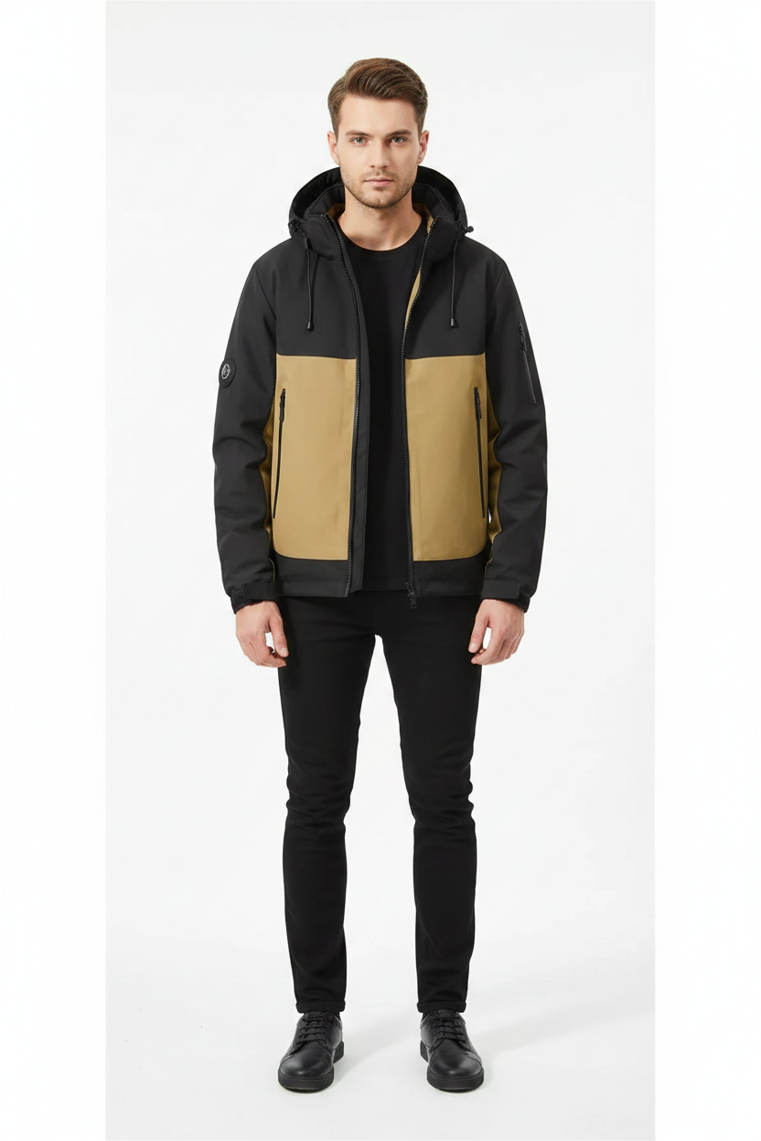 REEVEAR Men's Waterproof Windproof Color Block Hooded Jacket