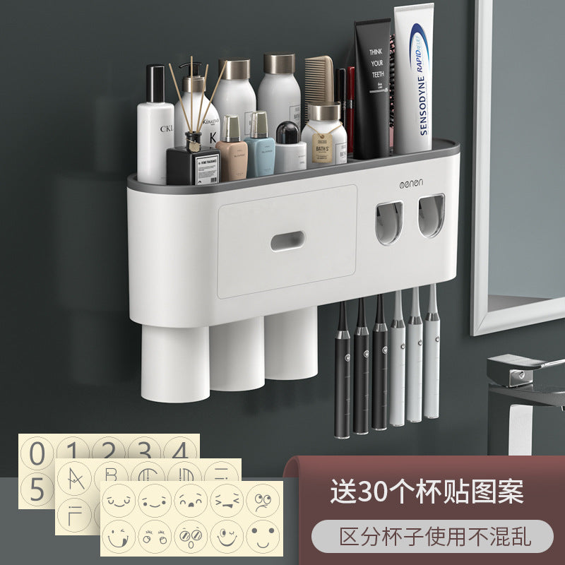 White multi-cup toothbrush holder with four slots for toothbrushes