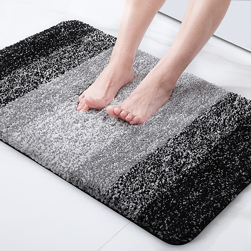 Gray rectangular absorbent floor mat with thick high-pile texture