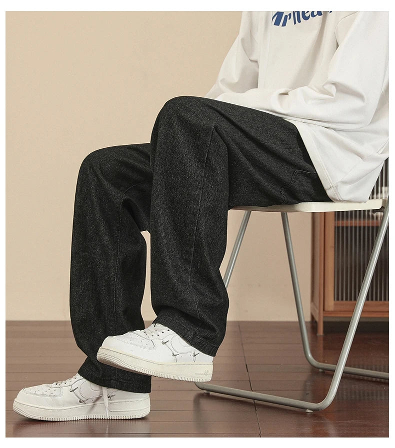 Fashion Men's Casual Ankle-Length Jeans Classic Man Straight Denim Wide-leg Pants.