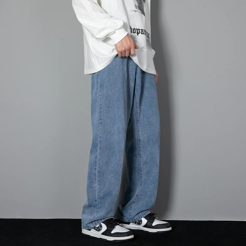 Men's Casual Long Jeans Classic Man Straight Denim Wide-leg .