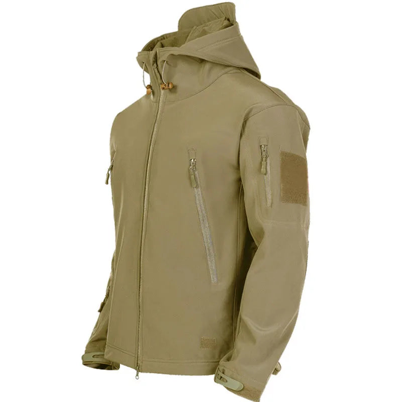Men's windproof military jacket, khaki, full-zip with stand collar and zip pockets