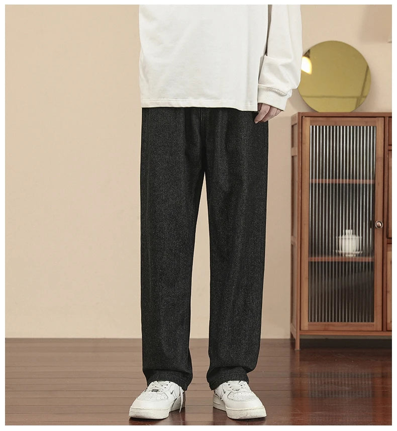 Fashion Men's Casual Ankle-Length Jeans Classic Man Straight Denim Wide-leg Pants.