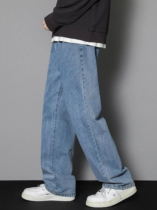 Men's Casual Long Jeans Classic Man Straight Denim Wide-leg .