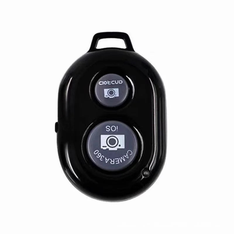Black mini Bluetooth selfie shutter remote with two circular camera buttons