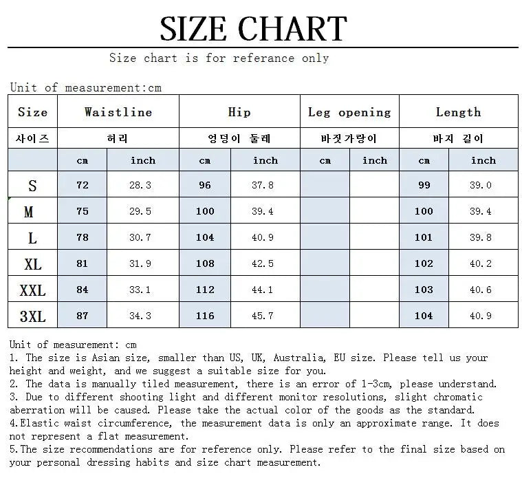 Men's jeans size chart with waist, hip, leg opening, and length measurements