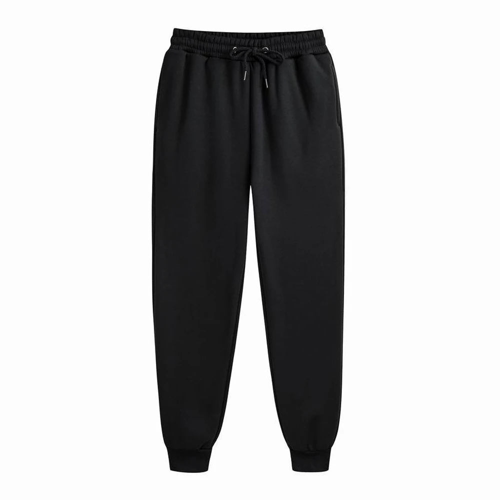 Sports running trousers in black, drawstring elastic waistband with tapered cuffs
