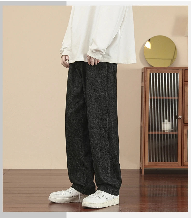 Fashion Men's Casual Ankle-Length Jeans Classic Man Straight Denim Wide-leg Pants.