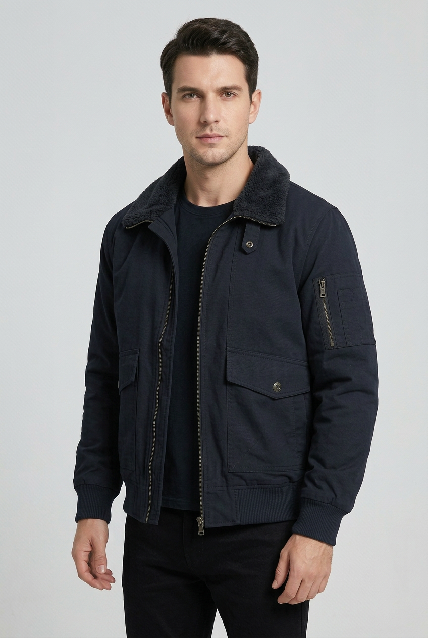 Men's Plus Size Warm Sherpa Lined Zip Up Jacket