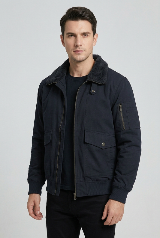 Men's Plus Size Sherpa-Lined Zip-Up Jacket