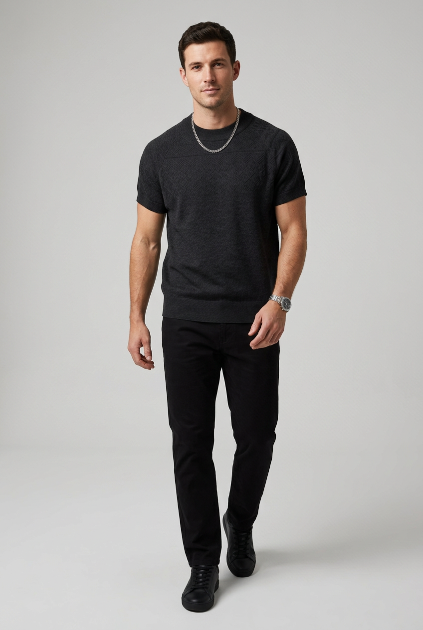 Men's Short Sleeve Geometric Textured Knit Top