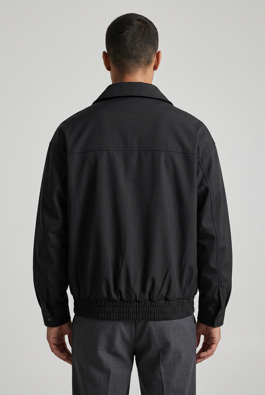 Back model view of the black jacket
