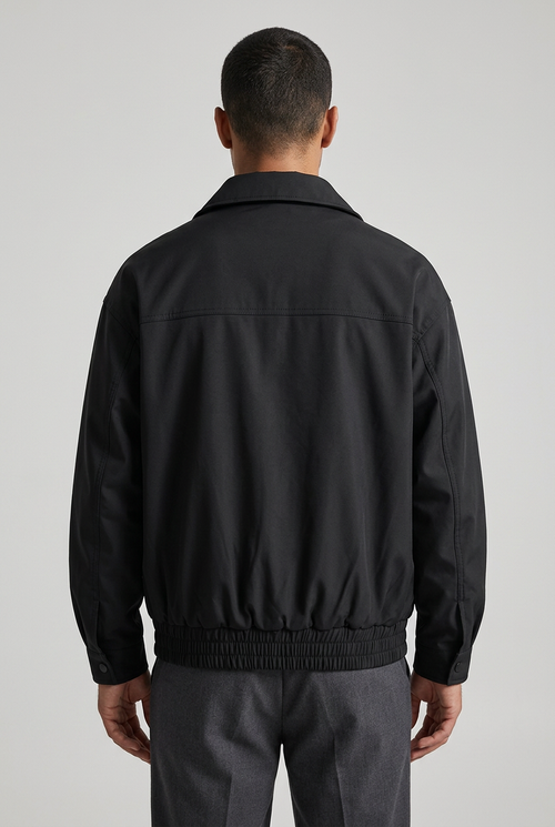Back model view of the black jacket