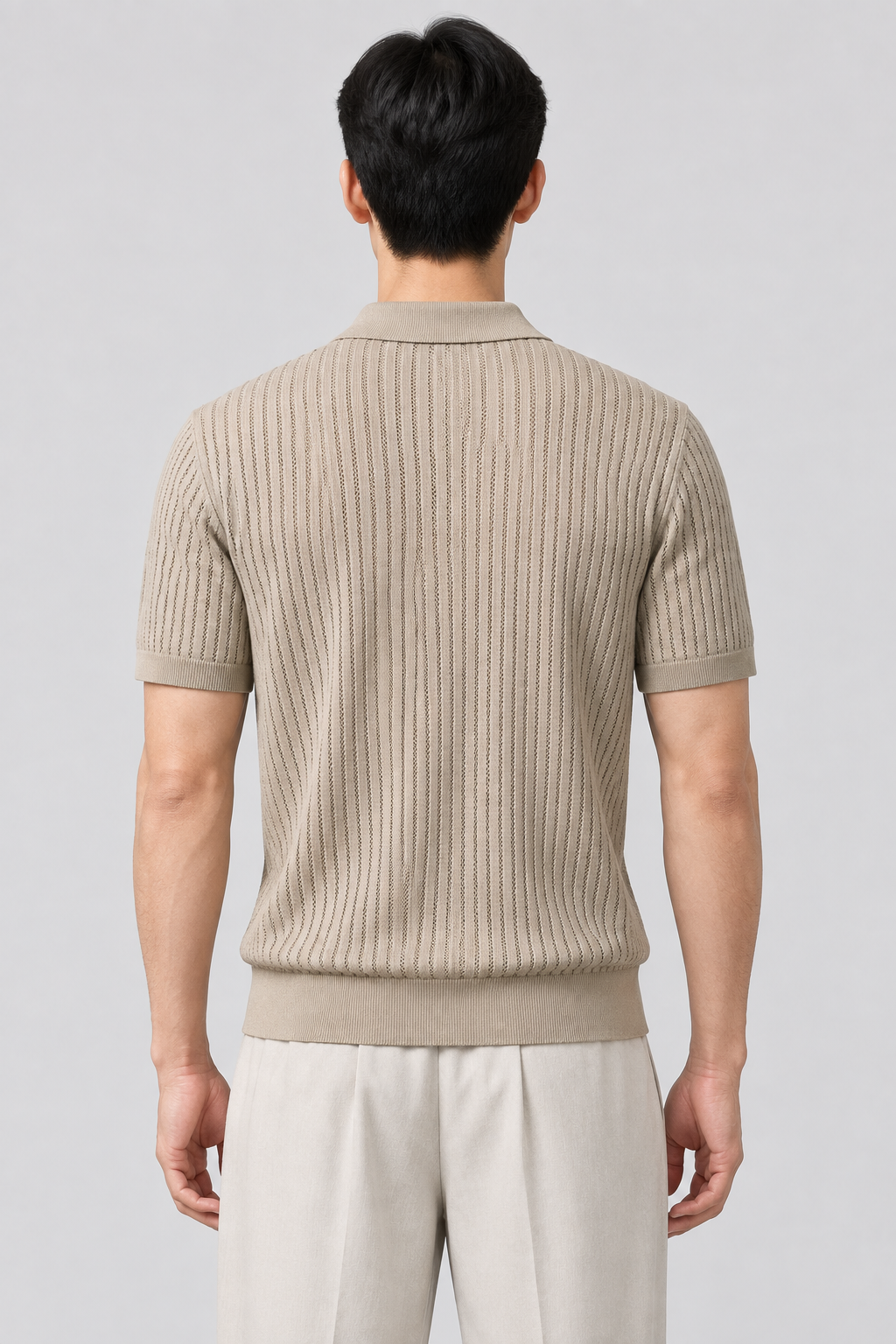 Beige knit polo back view