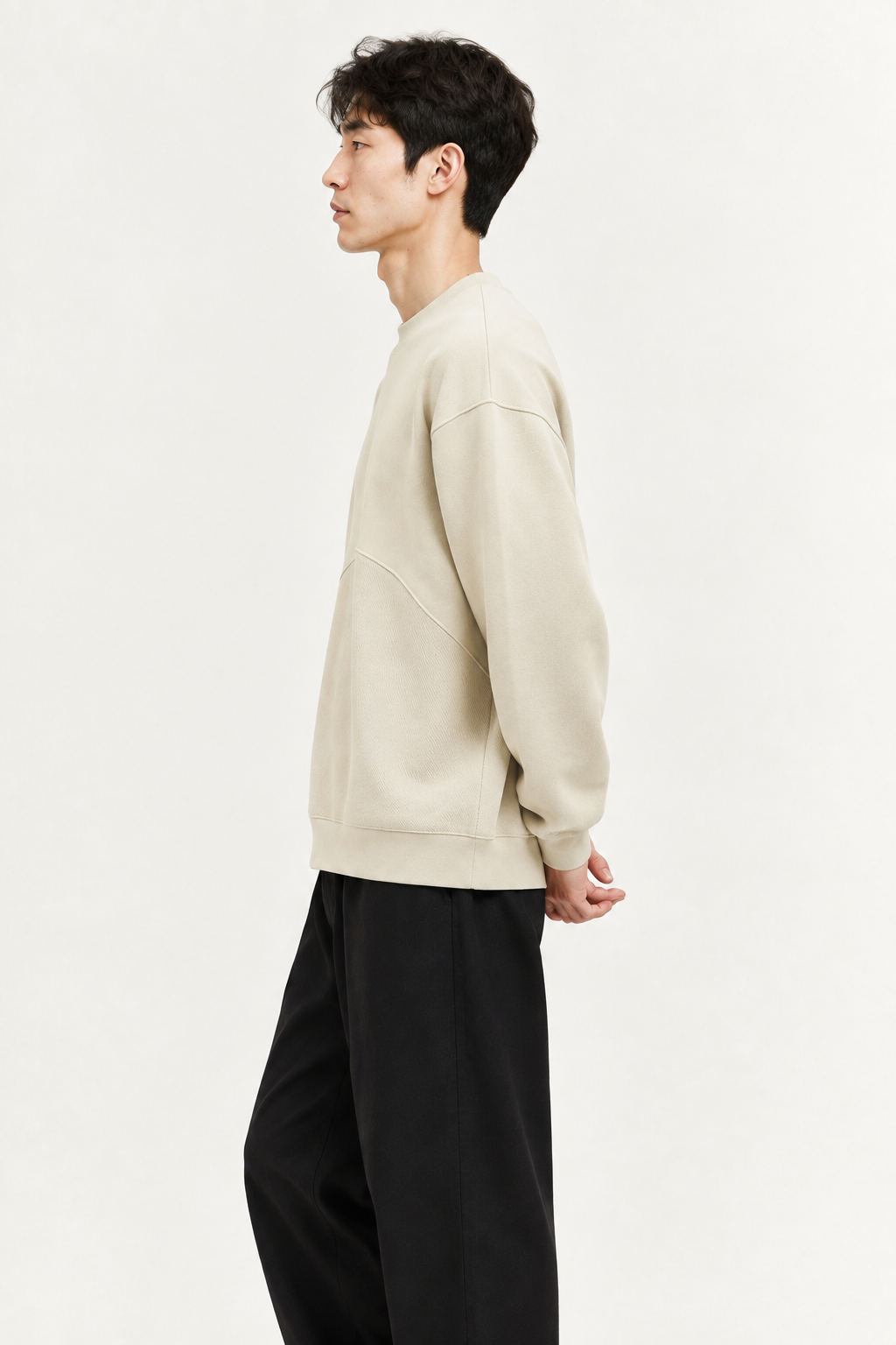 Beige sweatshirt left-side view
