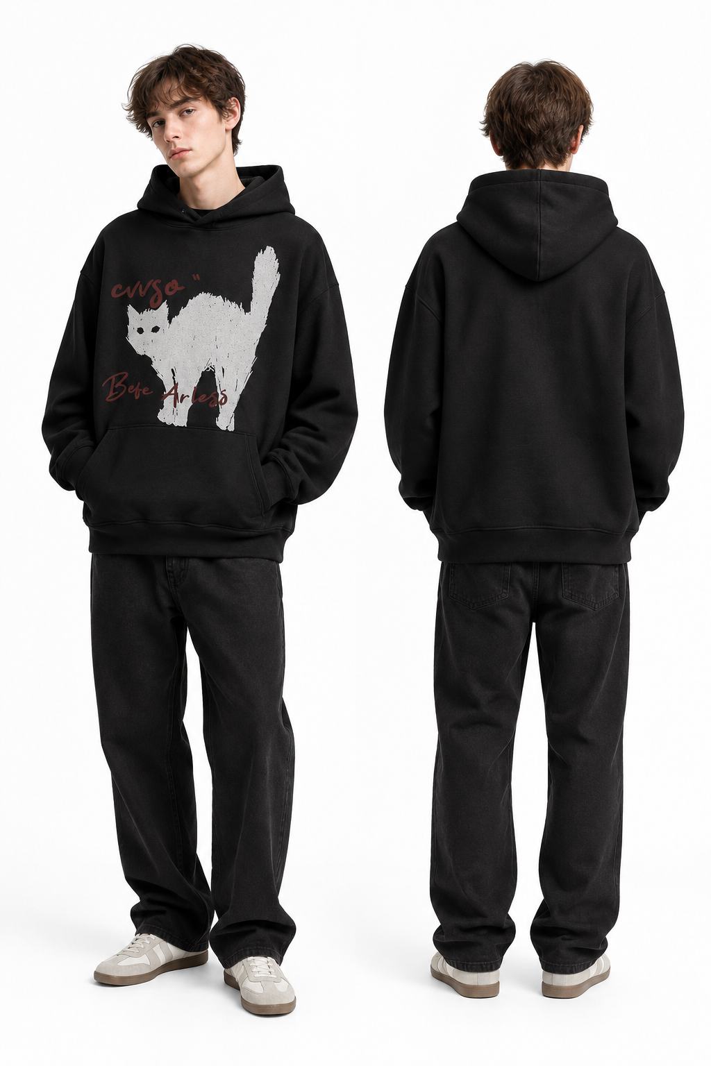 Black hoodie three-quarter front view