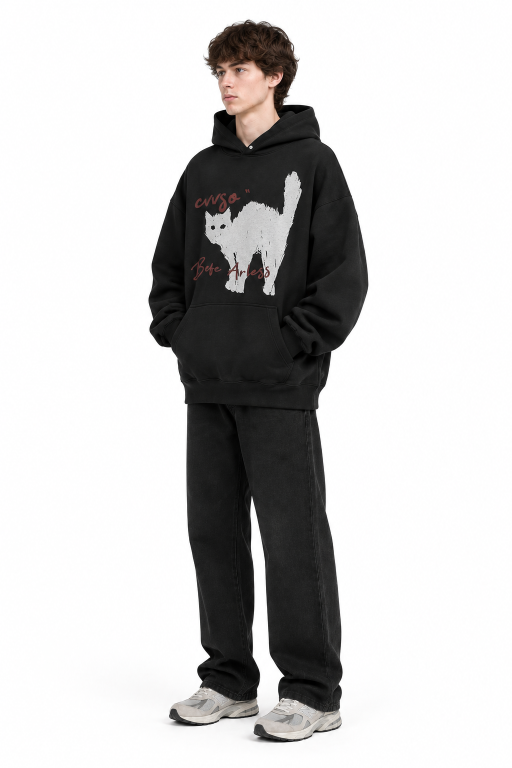 Men's Plus Size Cat Graphic Long Sleeve Oversized Hoodie