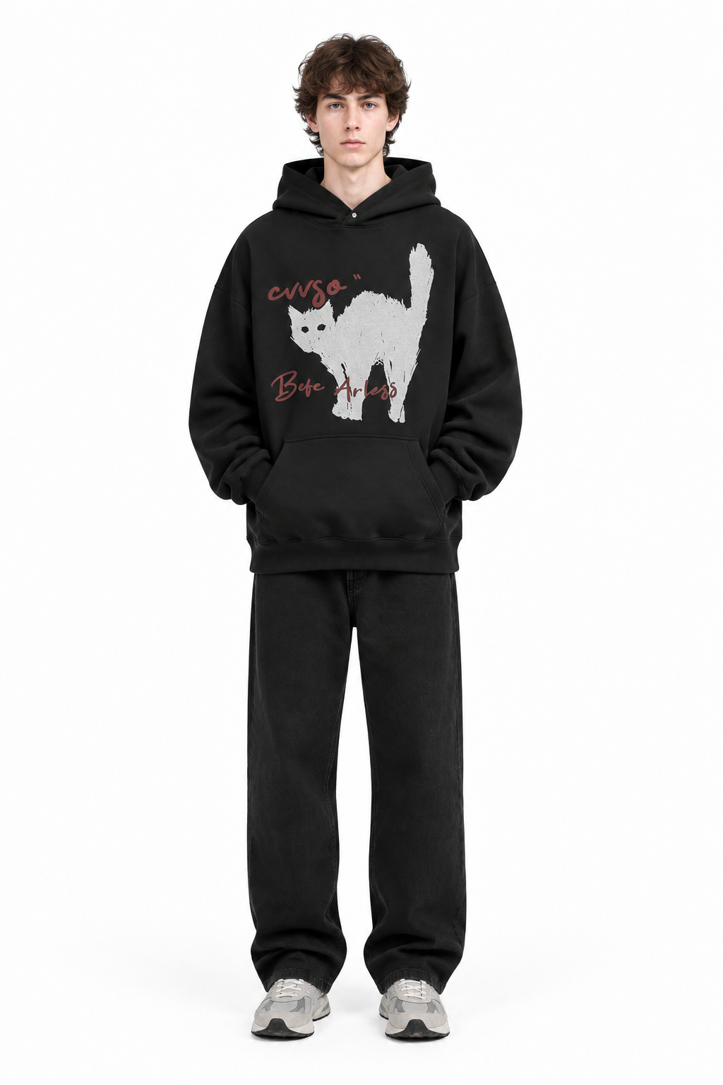 Men's Plus Size Cat Graphic Long Sleeve Oversized Hoodie