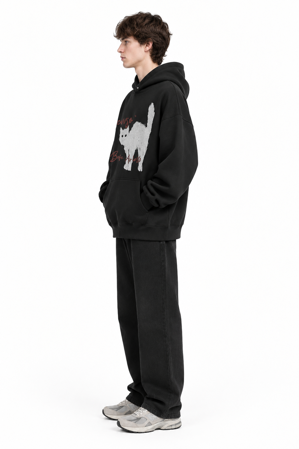 Men's Plus Size Cat Graphic Long Sleeve Oversized Hoodie