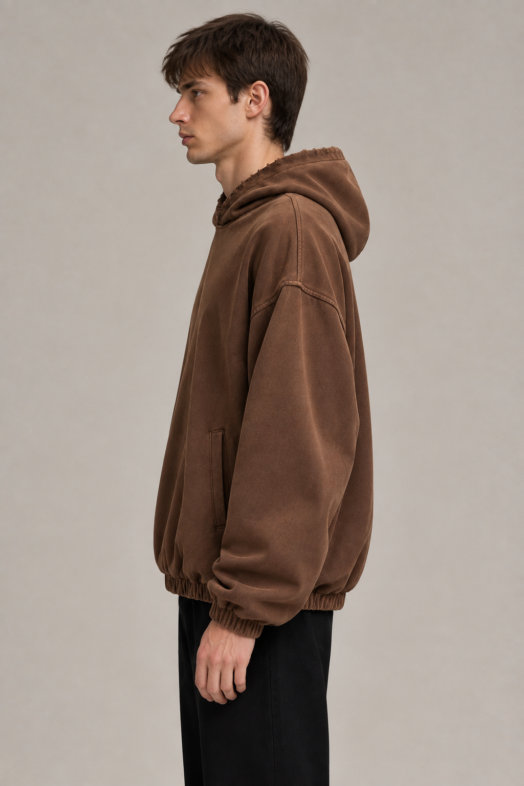 Brown hoodie left-side view