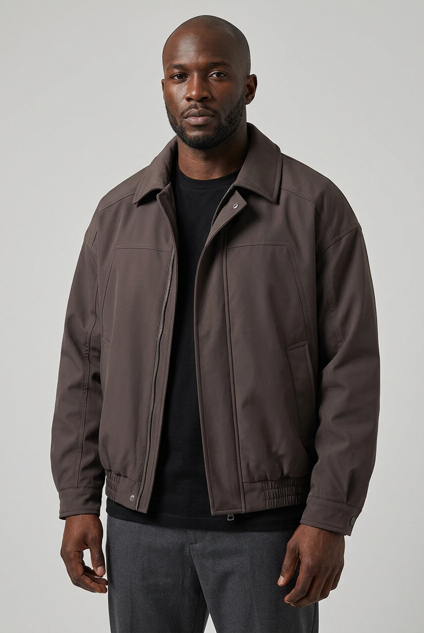 Brown jacket front model view