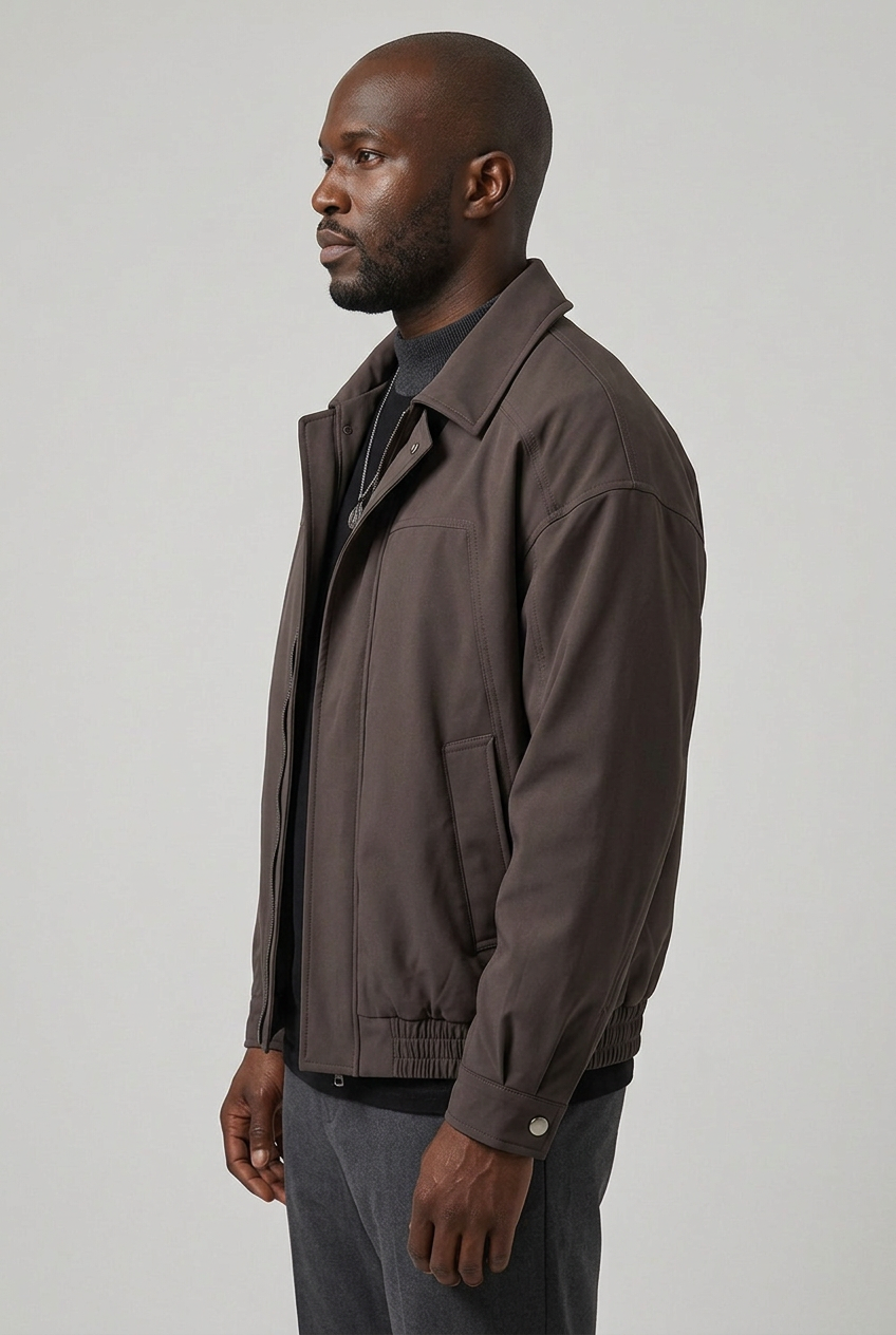Brown jacket left-side model view
