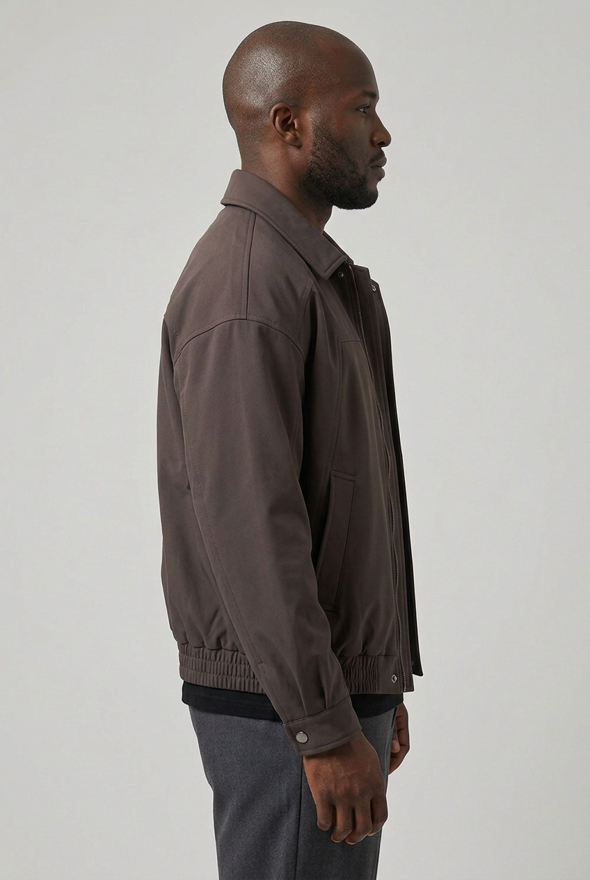 Brown jacket right-side model view