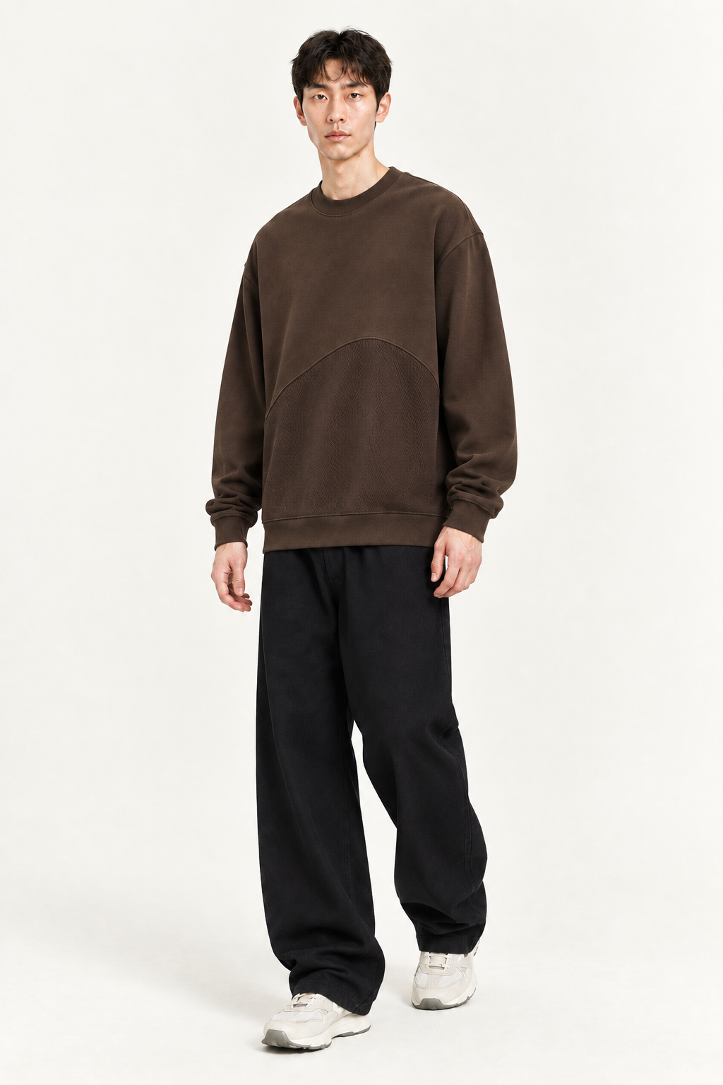Brown sweatshirt fashion pose