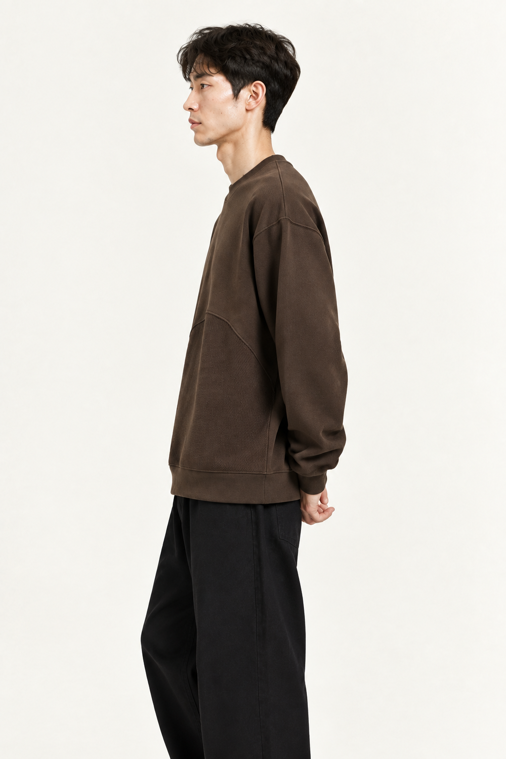 Brown sweatshirt left-side view