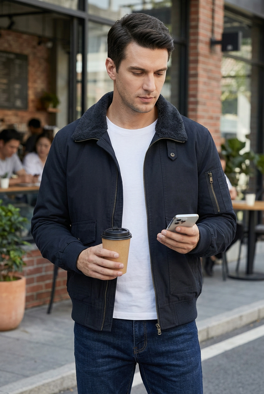Sherpa-Lined Zip-Up Jacket