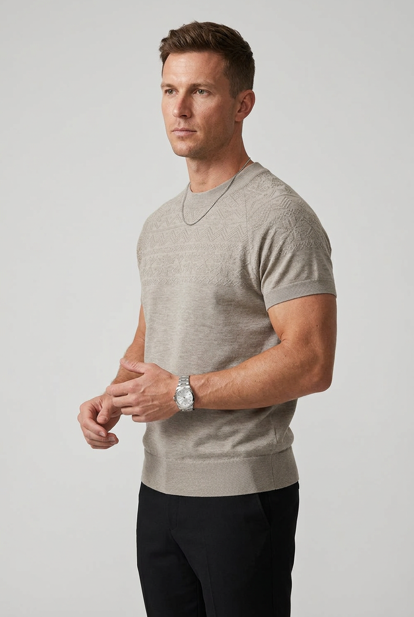 Men's Short Sleeve Geometric Textured Knit Top