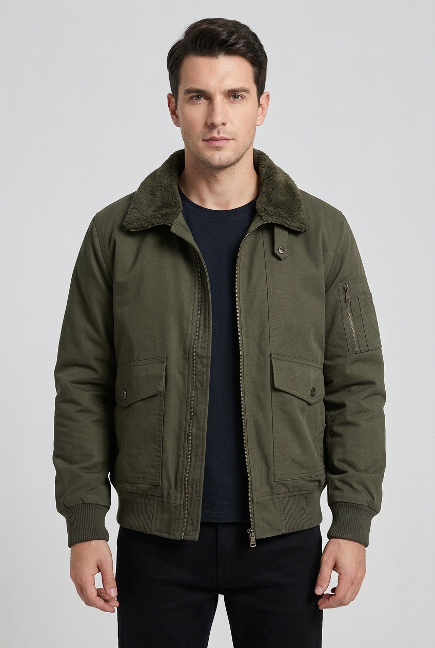 Men's Plus Size Warm Sherpa Lined Zip Up Jacket