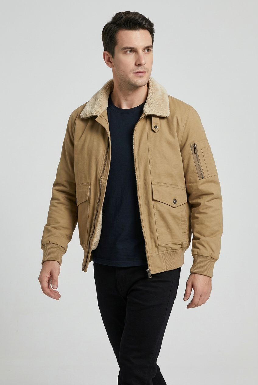 Men's Plus Size Warm Sherpa Lined Zip Up Jacket