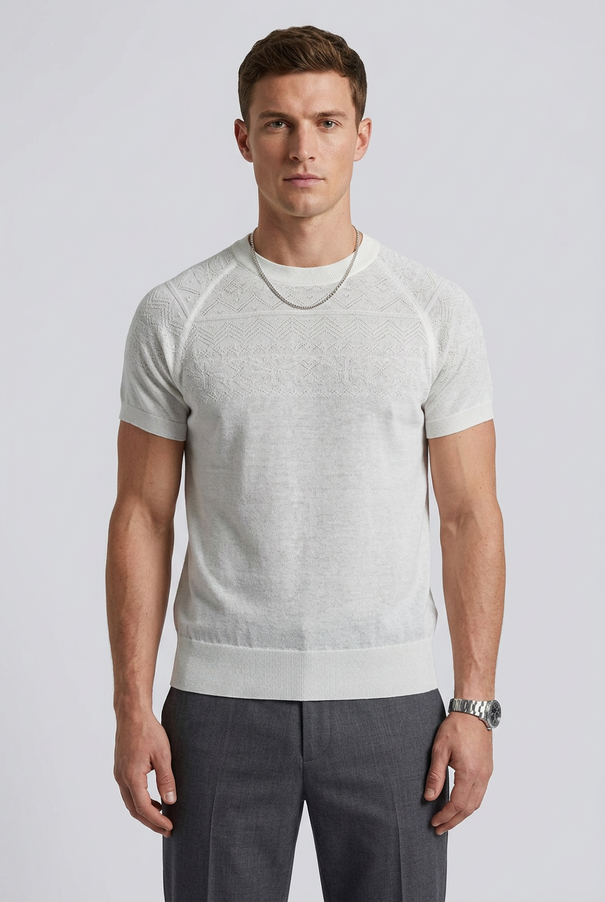 Men's Short Sleeve Geometric Textured Knit Top