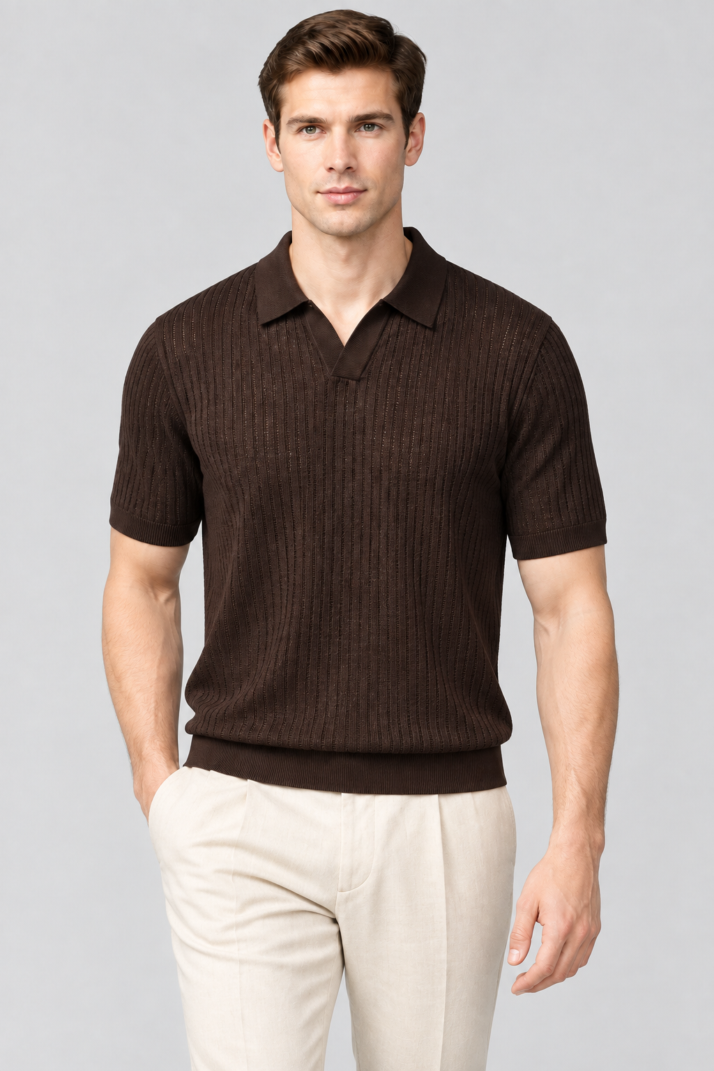 Dark-brown polo fashion pose