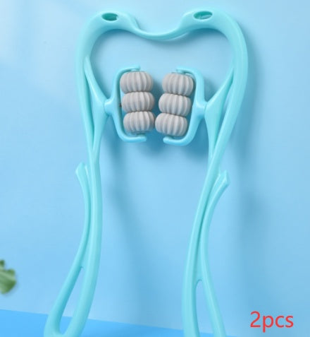 Light blue swan-shaped neck and body massager with four roller discs